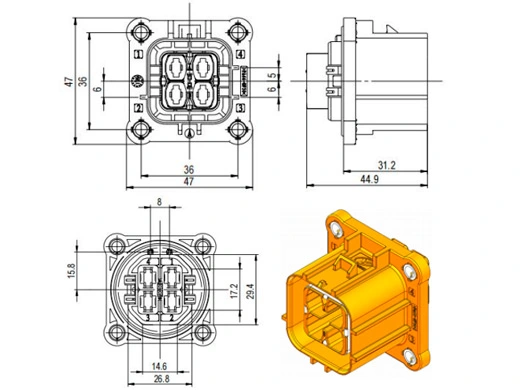 รายละเอียดของขั้วต่อไฟฟ้า YGEV2-4pin Series