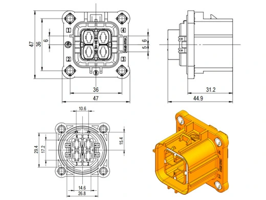 รายละเอียดของขั้วต่อไฟฟ้า YGEV2-4pin Series